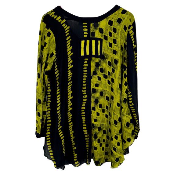 Lynz Sz Medium Green Black Wearable Art Blouse Shirt Top Unique Abstract Artsy - Picture 8 of 8